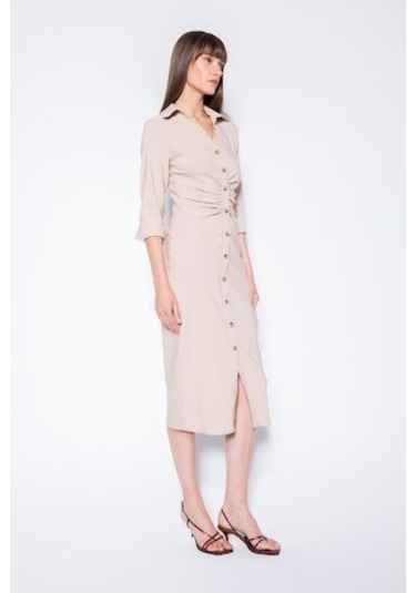 Defacto Gömlek Yaka Basic Düz Düğmeli Beli Büzgülü Bengalin Yarım Kollu Elbise D4560AX24AUBG303