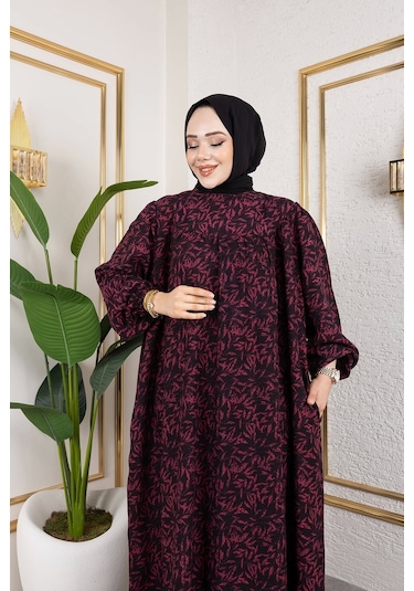 Nevayla Moda Robalı Desenli Viskon Elbise - Gül Kurusu / E0126 Gül Kurusu