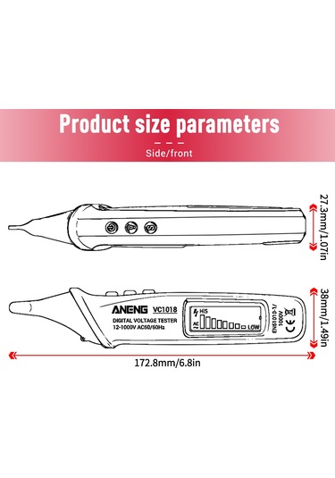 Yifomall Aneng Vc1018 Akıllı Voltaj Test Kalemi - 12-1000v Lcd Ekranlı, Sesli-uyarılı, Kablosuz Elektrik Kontrol Cihazı