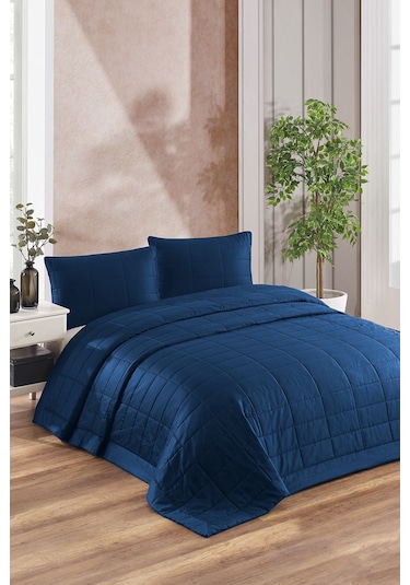 Savio Pamuk Saten Yatak Örtüsü Seti Antrasit Bej