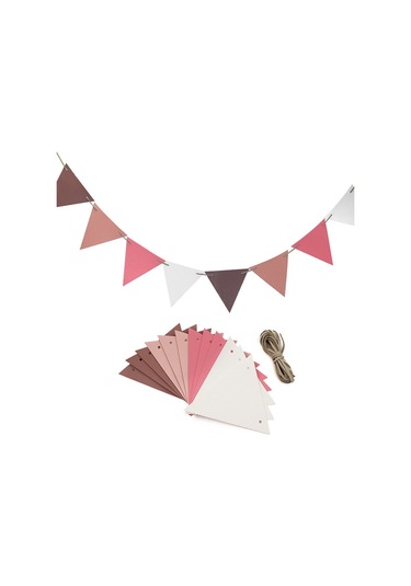 Yaleker Piknik Ve Kamp İçin 3 Metre Deri İpli Pembe Bayrak Seti 12 Adet Bayrak Pembe