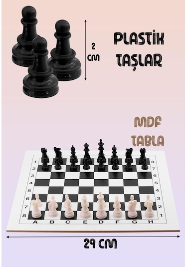 Satranç Takımı Seti Mdf Ahşap Tabla Plastik Taşlar Kutulu Başlangıç Seti Kutu Oyunu 29 Cm