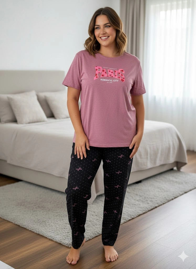 Kadın Pembe Pijama Takım Çok Renkli