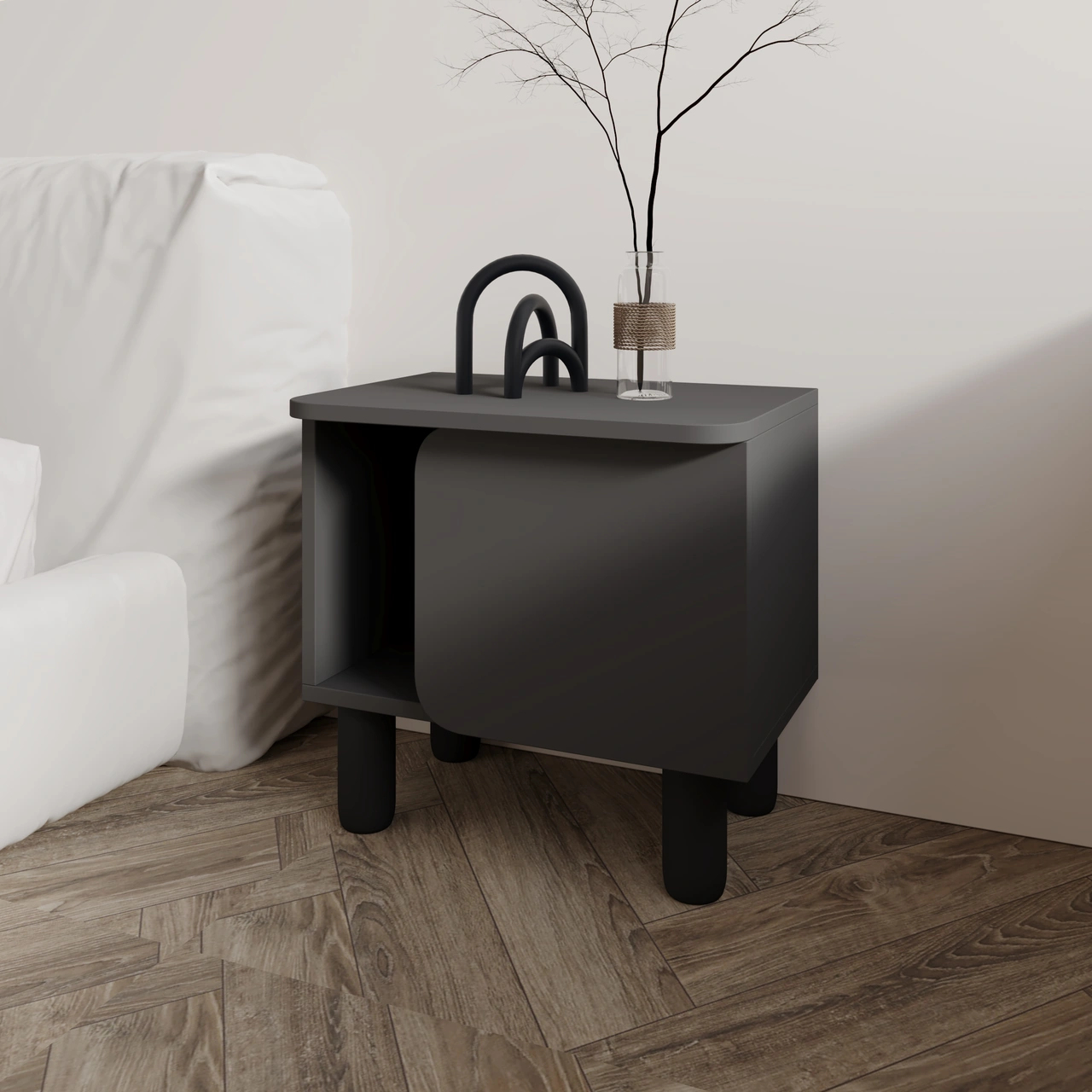 River Komodin Şık Ve Fonksiyonel Başucu Sehpası Antrasit