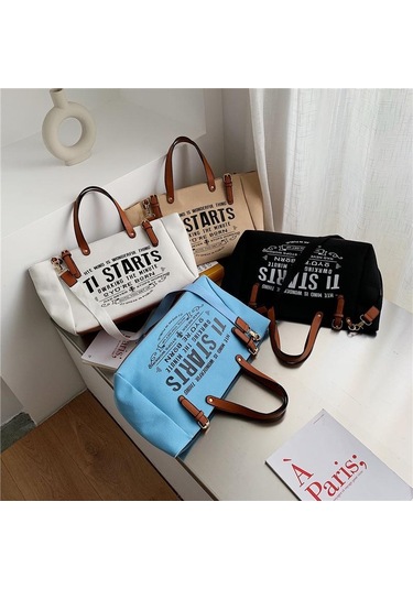 Beyaz Yogodlns Kadın Tote Çanta Moda Mektup Büyük Kapasiteli Kanvas Omuz Çantası Rahat Büyük Çanta Beyaz