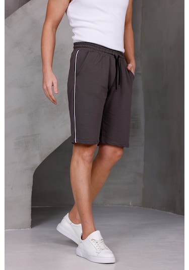 Dark Moda Erkek Şeritli Oversize İki İplik Kompakt Şort Kahverengi