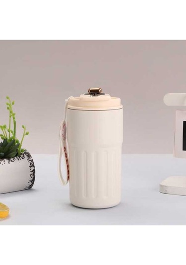 Pazly 316 Paslanmaz Çelik Araba Kahve Fincanı Termos Beyaz Beyaz