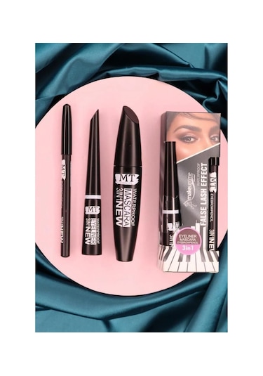 Mt Cosmetics 3'ü 1 Arada Suya Dayanıklı Maskara + Kalem + Eyeliner Seti