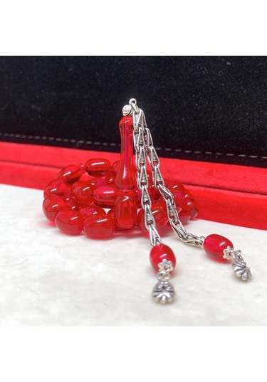 Kırmızı Sedefli Ateş Kehribar Tesbih