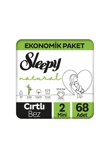 Sleepy Natural Ekonomik Paket Bebek Bezi 2 Numara Mini 68 Adet