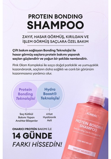 Yoğun Onarıcı Ve Isı Koruyucu Bakım Şampuanı Kundal Protein Bonding Shampoo 500ml Violet Muguet Tüm Saçlar