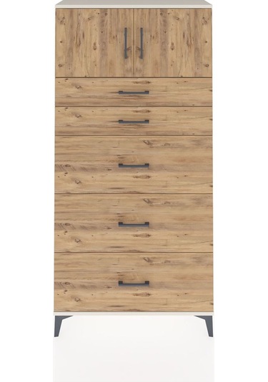 Arges Dolap Tek Raflı 5 Çekmeceli 2 Kapaklı 88x30x182 Aytaşı-çam Aytaşı