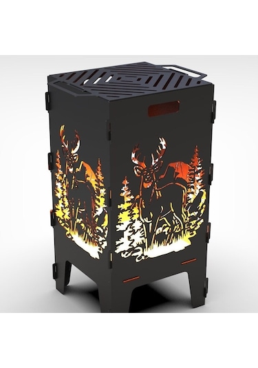 Portatif Ateş Çukuru Ve Mangal Herbir Tarafı Geyik Desenli Izgara