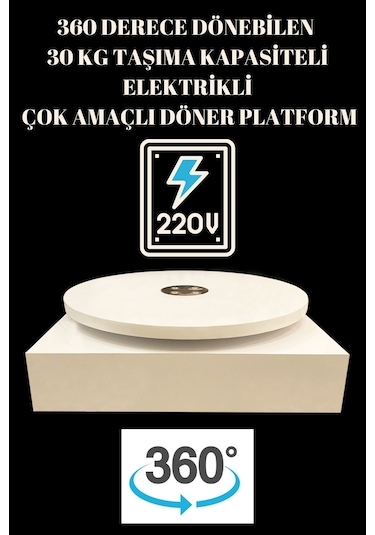 360 Derece Dönebilen Mdflam Elektrikli Döner Platform Beyaz