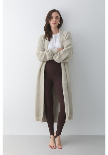 Taş Boydan Uzun Triko Hırka - 251015 Taş