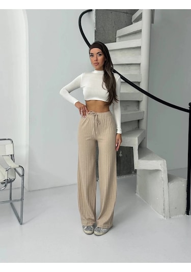 Kazax Fitilli Şardonlu Pantolon Bej A4058 Bej