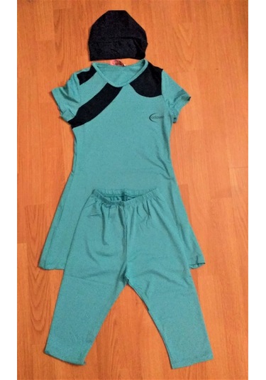 Kısa Kol Diz Altı Taytlı Çocuk Havuz Mayo Mint Yeşil Mint Yeşili