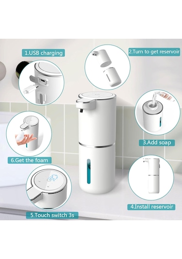 Skycity Otomatik Teşvikli Köpük Sabun Dağıtıcı 400ml Usb Şarjlı Duvar Tipi 4 Seviyeli Ayar Banyo & Mutfak İçin Beyaz