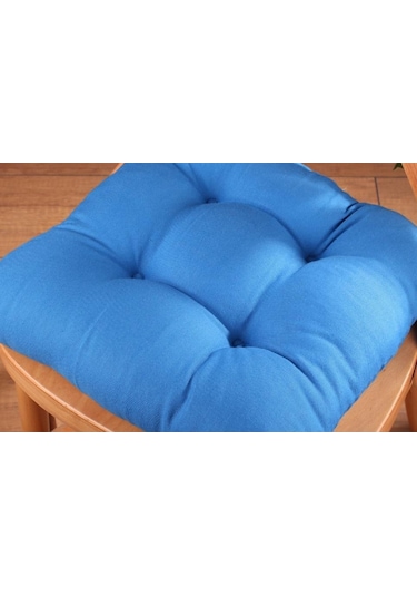 Altınpamuk Altınpamuk Lüx Pofidik Mavi Sandalye Minderi Özel Dikişli Bağcıkl