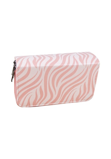 Kalem Kutusu Zebra Desen Pembe Orginazer Vegan Deri Üç Bölmeli K