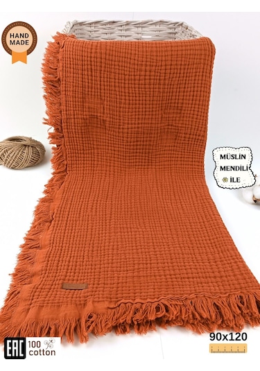 %100 Pamuklu 4 Kat Müslin Bebek Battaniyesi 90x120 Cm - Kiremit Mevsimlik Bebek Örtüsü - Oscar Kiremit