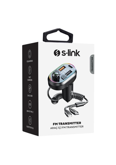 S-link Sl-bt307 Çift Usb 5v 3.1a/1a Led Işıklı Siyah 2 İn 1 C Port + İphone Bluetooth Fm Transmitter