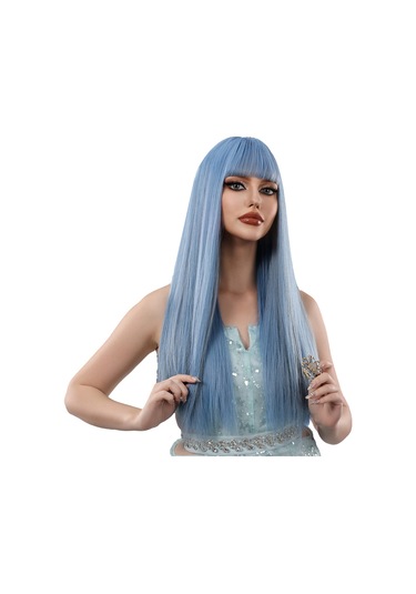 Mavi Uzun Düz Saç Kaküllü Peruk Yumuşak Ve Rüya Gibi Kadın Peruk Sentetik Peruk Doğal Alabilir Isıya Peruk Kaynak Çıtçıt 58638774