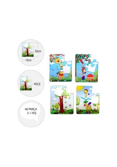 4 Set 48 Parça Tox Zurafa Ve Elmacı Ayı 3+ Keçe Yapboz 3 Yaş