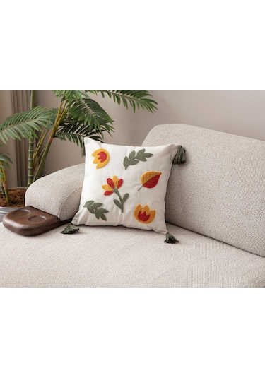 Comfort Serisi Punch İşlemeli Keten Kırlent Kılıfı 43x43 Cm Bej