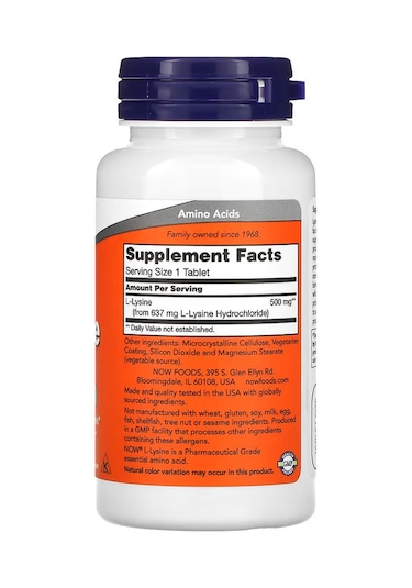 Now Foods, L-lysine Lizin 500 Mg, 100 Tablet