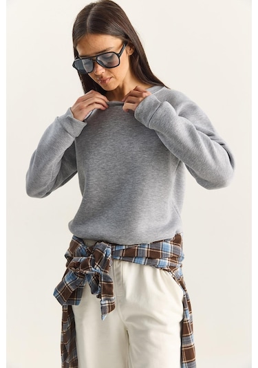Shade Kadın Reglan Kol Oversize Sweatshirt 60283859 - Gri Melanj