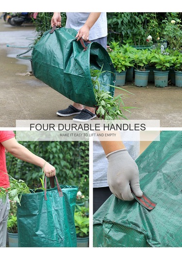 Dianziye 300l Yeşil Çöp Torbası Bahçe Yaprak Toplayıcı İki Kollü Yeniden Kullanılabilir Suya Dayanıklı