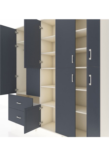 Hyperion Dolap 12 Raflı 2 Çekmeceli Tek Askılı 220x44x243 Aytaşı-antrasit/antrasit Antrasıt/antrasıt