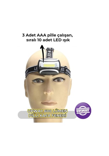 Upway 600 Lümen Pilli 3 Modlu Ergonomik Kafa Feneri Siyah