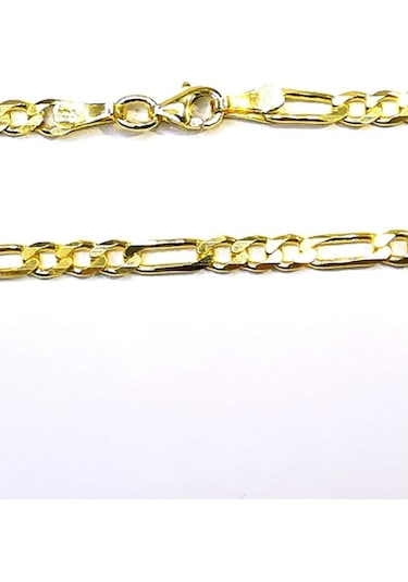 Omar Silver Unisex Figaro 3 Mm Gold Altın Kaplama Gümüş Kolye Zin