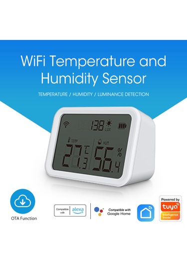 Neo Coolcam Tuya Wifi Akıllı Sıcaklık Ve Nem Sensörü Işık Dedektörü İç Mekan Higrometre Termometre Lcd Ekran İle