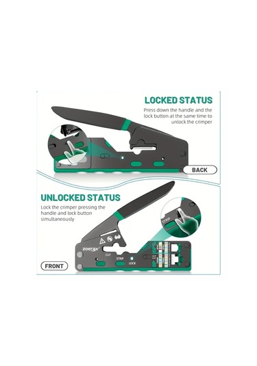 Xuweiwei Zoerax Yeşil Rj45 Ethernet Sıkma Aracı Metal Saplı Ağ Kablosu Soyucu Kesici Rj11 Rj12 Rj45 Konnektörler İçin