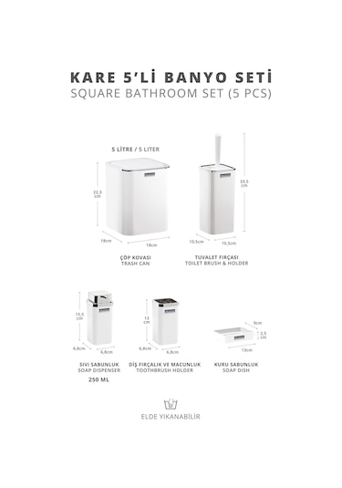 Okyanus Home Beyaz Kare Kromlu 5'Li Banyo Seti OKY-615-1