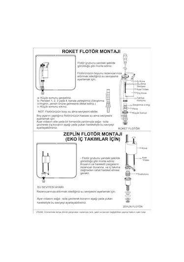 Visam Assos 607-001 İki Kademeli Rezervuar İç Takım  Zeplin Flotörlü Kırmızı