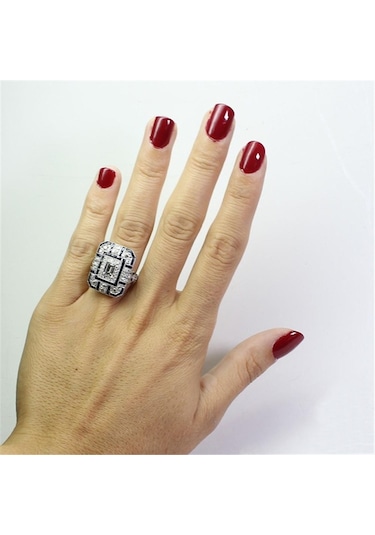 Luxury Square Women Crystal Zircon Engagement Ring, Ring Size:9 Red Çok Renkli