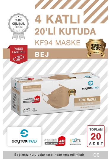 Kf94 Kore Tipi, 4 Katlı, Bej Maske, Uv Steril 1 Kutu/ 20 Adet