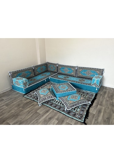 Coton Şark Köşesi 20cm Yükseklikte Minder Takımı Turkuaz