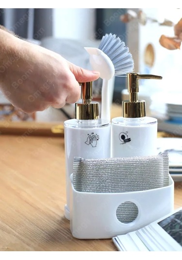 Pıta Mutfak İçin Sabun Ve Deterjan Dispanseri Seti, Süngerli 389458336 Beyaz