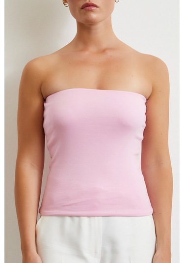 Straplez Top Pembe Pembe