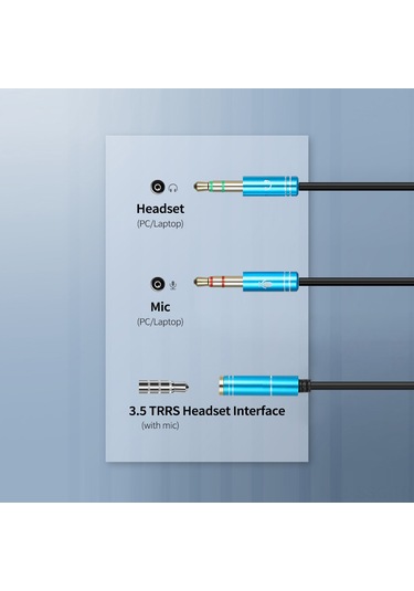 Springsun Mavi Oyuncu Kulaklık Splitter Kablosu - 3.5mm Dişi'den Çift Erkek'e Ses Ve Mikrofon Çevirici - Plug & Play, Tpe Kablo, Hafif Tasarım