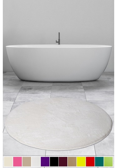 Bonny Home Elite Krem 120x120 Cm Yuvarlak Peluş Banyo Paspası Kaymaz Taban Pufidik Banyo Halısı Krem