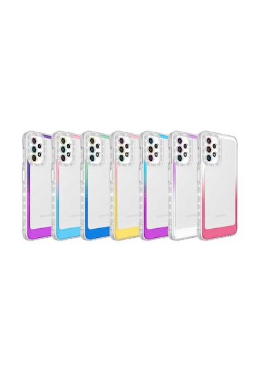 Ardemix Galaxy Uyumlu A23 Kılıf Simli Ve Renk Geçiş Tasarımlı Lens Korumalı Park Kapak - Pe Pembe-mavi