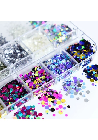 Holografik Yuvarlak Tırnak Süsleme Folyo Pulları Mix Nail Art