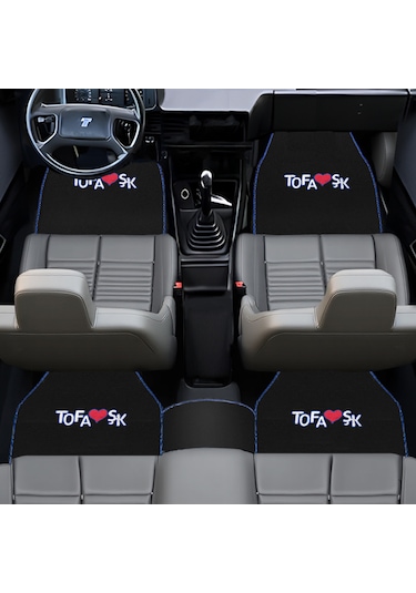 Tofaş Şahin Doğan Kartal Uyumlu Siyah Halı Paspas 5'li Set Mavi Şeritli Nakışlı Oto Paspas Takımı
