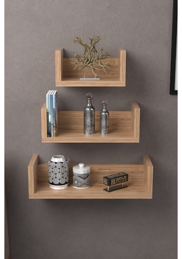 Duvar Rafı Dekoratif U Raf Ceviz